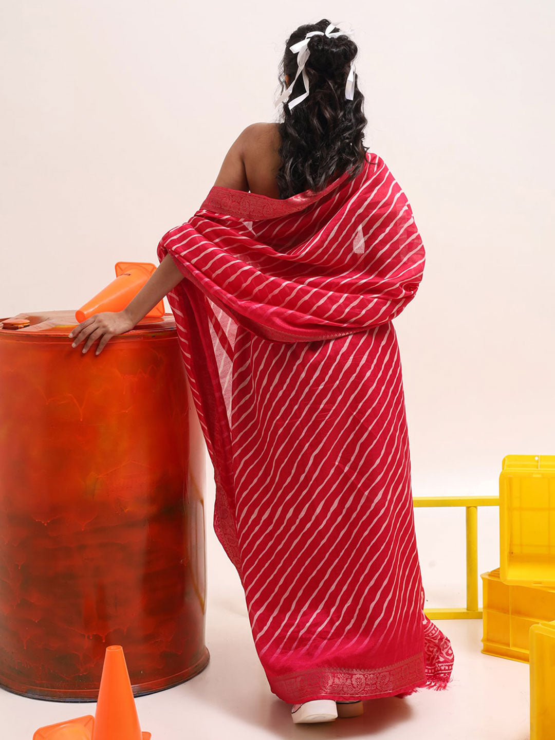Tikhi Imli Leheriya Jute Silk Ready to Wear Saree | Swadesiicart