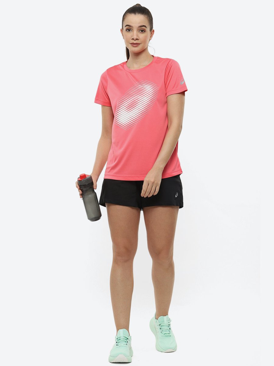 ASICS Women Pink Brand Logo Printed BIG GRAPHIC SS Round Neck Sports Running T-shirt | Swadesiicart