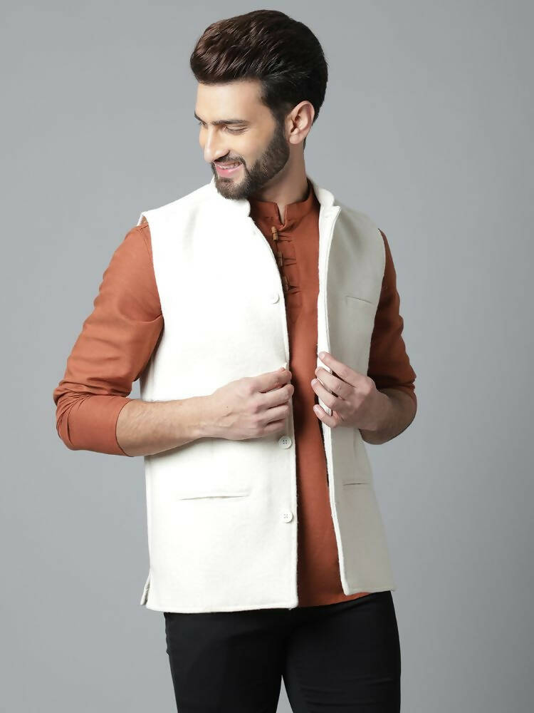 Even Apparels Pure Wool Nehru Jacket - White | Swadesiicart
