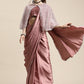 Tikhi Imli Trendy Mauve Sleek Poly Crepe Saree with Embellished Border & Cape | Swadesiicart