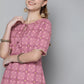 HERE&NOW Women Pink Geometric Printed Kurta - Swadesiicart