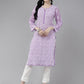ADA Women Purple & White Ethnic Motifs Embroidered Chikankari Georgette Kurta | Swadesiicart