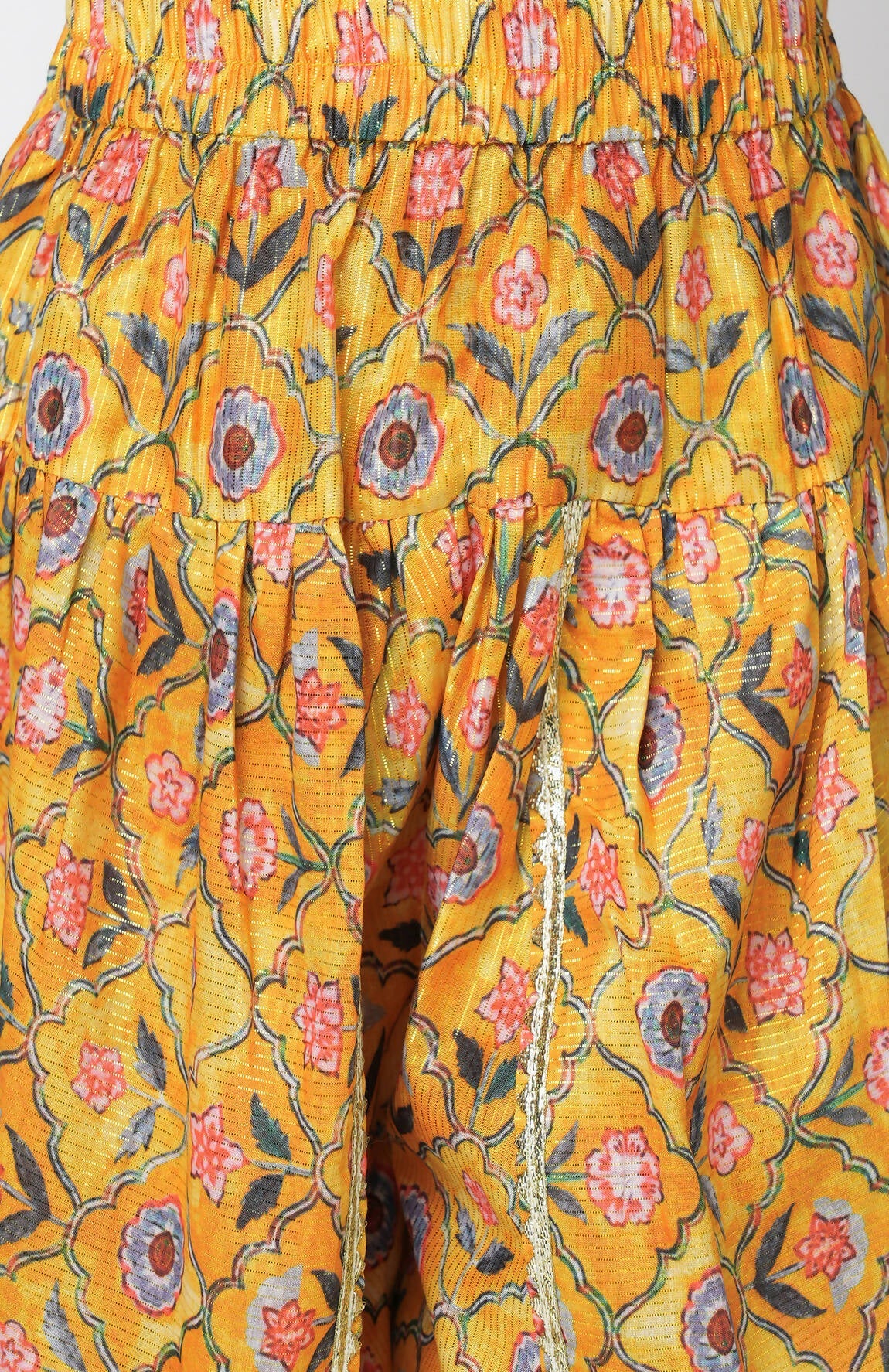 Lil Drama Golden Weaves Yellow Crop Top With Dhoti Co-Ordinate Set - Swadesiicart