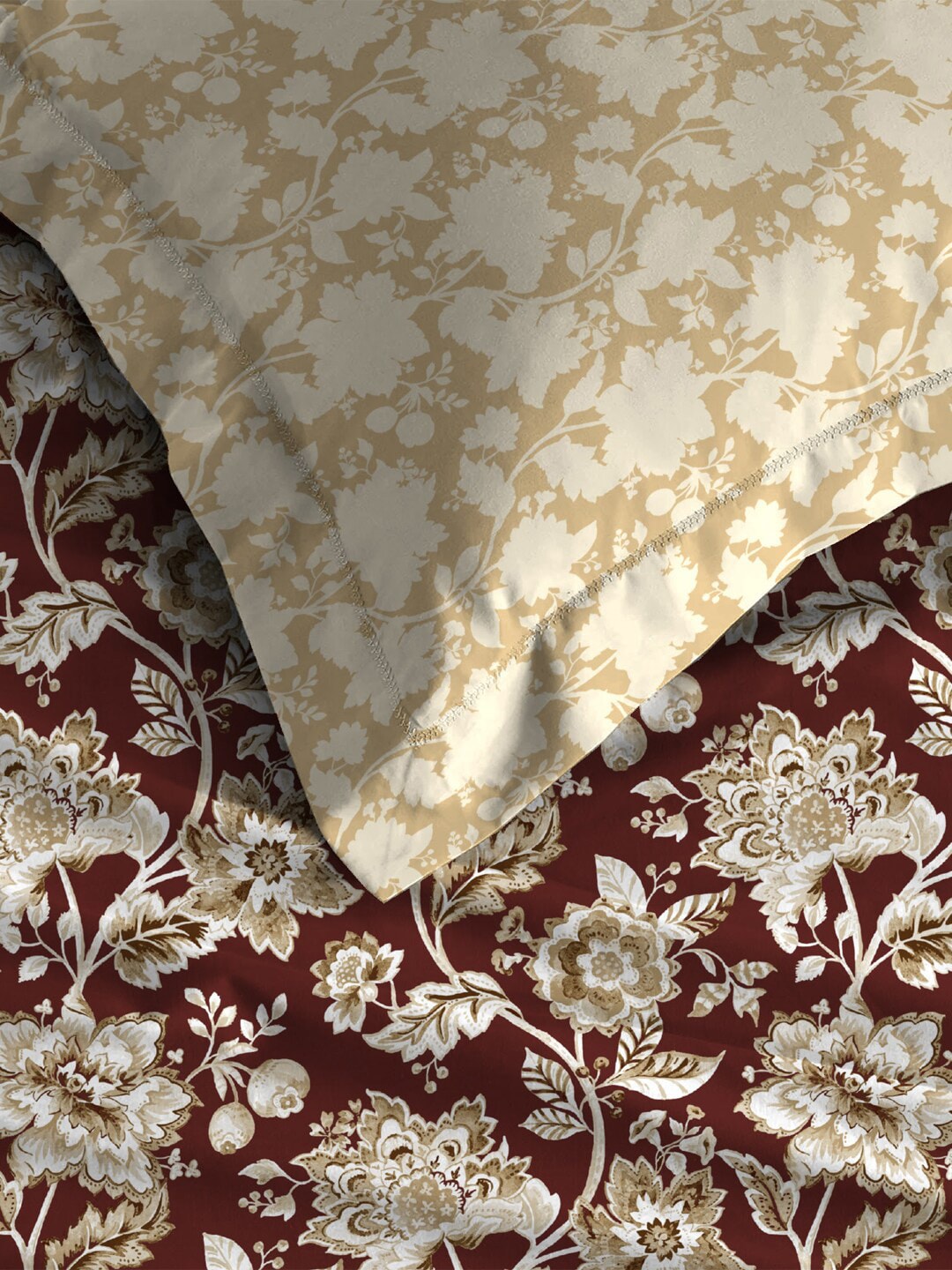 MYTRIDENT Red White Ethnic Motifs Cotton 120 TC Queen Bedsheet With 2 Pillow Covers - Swadesiicart