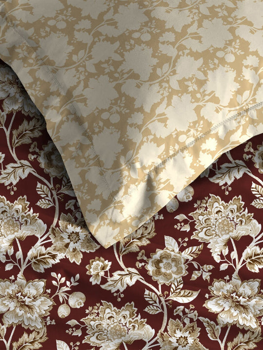 MYTRIDENT Red White Ethnic Motifs Cotton 120 TC Queen Bedsheet With 2 Pillow Covers - Swadesiicart