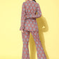 InWeave Women's Pink Blue Ogee Print Belted Coord Set - Swadesiicart