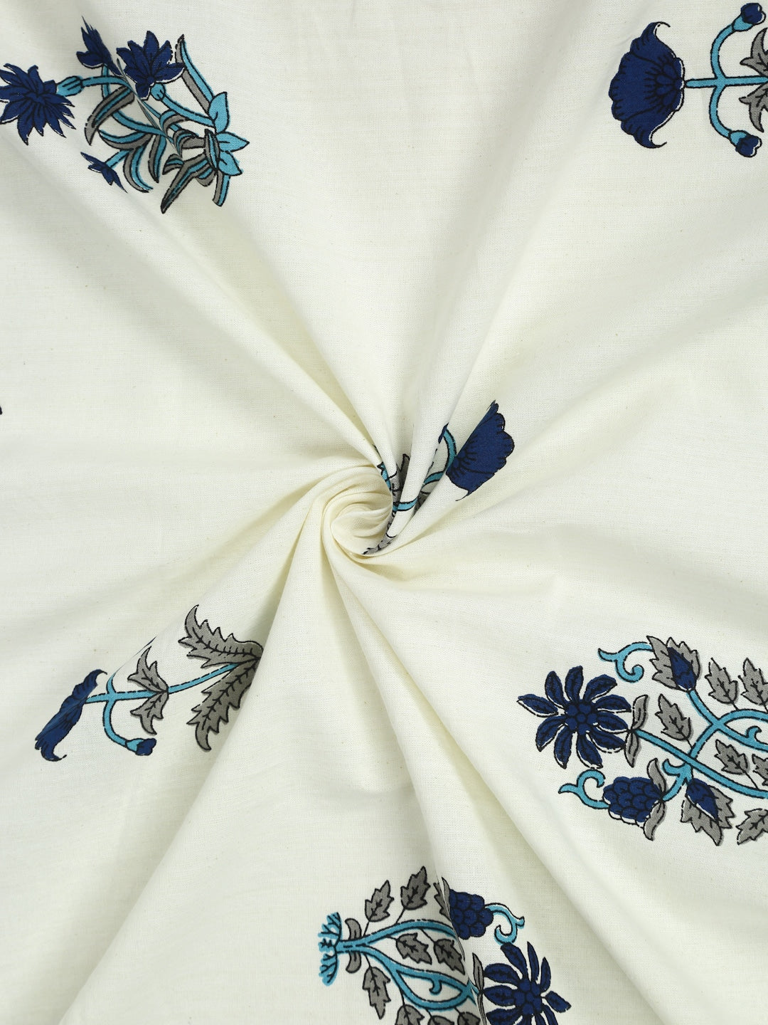 Rajasthan Decor Cream-Coloured & Blue Ethnic Motifs 180 TC Cotton 1 King Bedsheet with 2 Pillow Covers - Swadesiicart