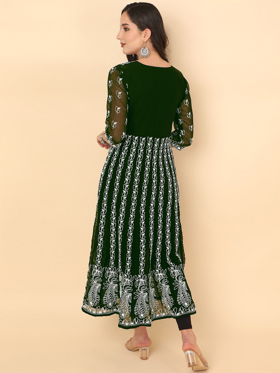HERE&NOW Chikankari Embroidered Thread Work Georgette Anarkali Kurta | Swadesiicart