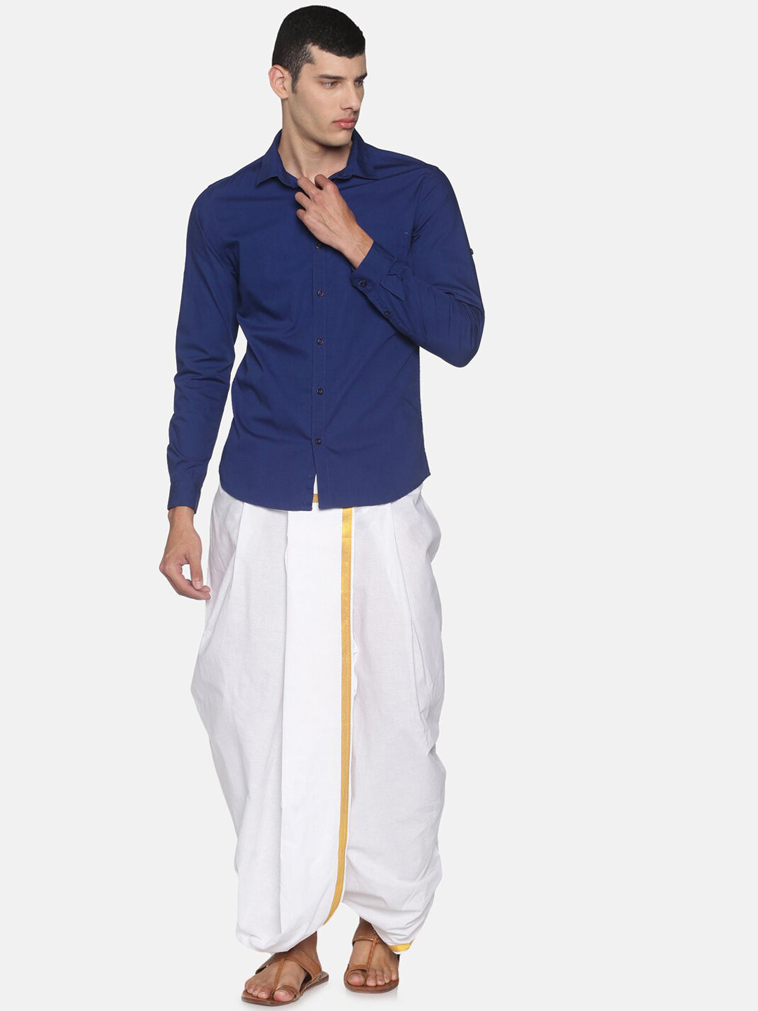 Sethukrishna Men White Solid Readymade Cotton Dhoti | Swadesiicart
