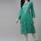 ADA Women Green & White Ethnic Motifs Hand Embroidered Chikankari Handloom Kurta | Swadesiicart
