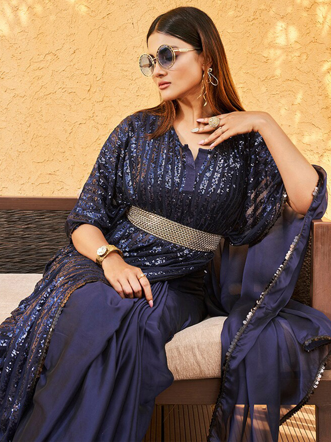 Tikhi Imli Embellished Kaftan Saree | Swadesiicart