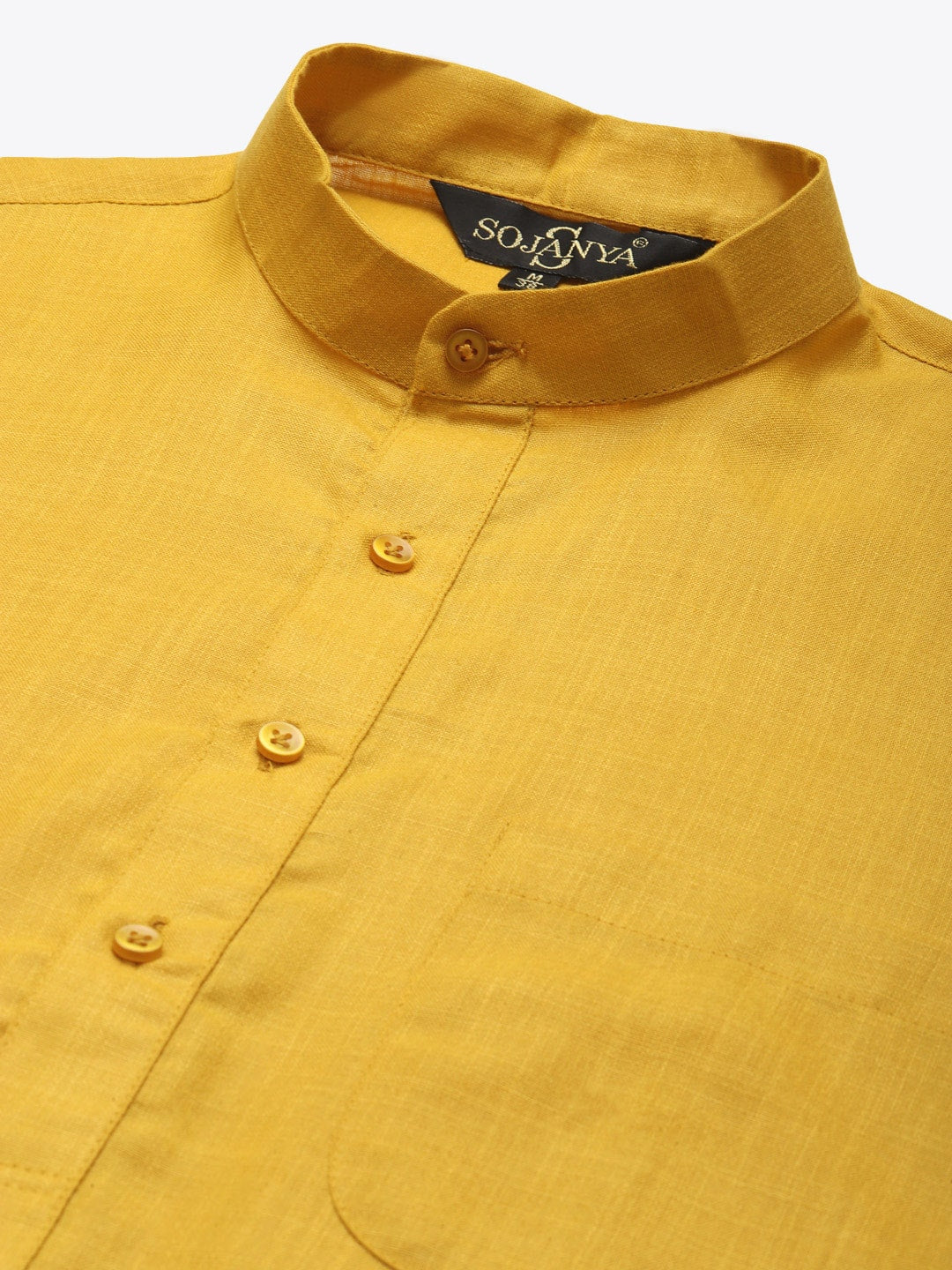 Sojanya Men Mustard Yellow Pure Cotton Kurta with Churidar & Nehru Jacket | Swadesiicart