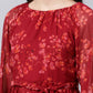 Souchii Maroon Floral Layered Chiffon A-Line Midi Dress - Swadesiicart