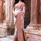 Joban Fashion Ivory And Dusty Rose Crepe Chiffon Pure Handloom Banarasi Silk Saree | Swadesiicart