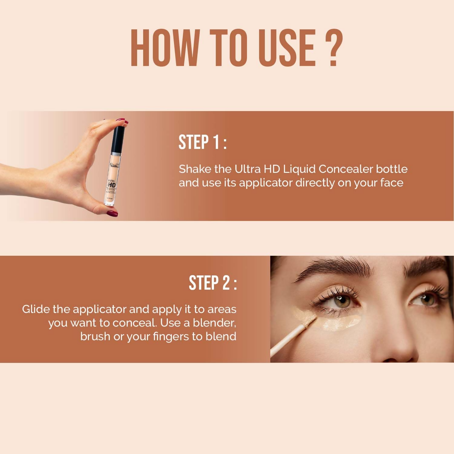 Glam21 Ultra HD Liquid Concealer for HD Finish - Sand - Swadesiicart