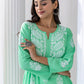 HOUSE OF KARI Floral Embroidered Chikankari A-Line Kurta | Swadesiicart