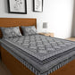 Urban Magic Grey & White Ethnic Printed Cotton 104 TC King Bedsheet with 2 Pillow Covers - Swadesiicart