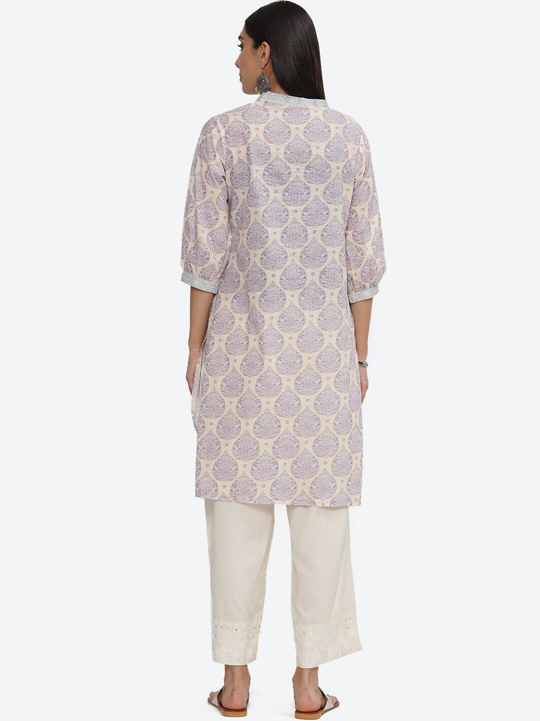 Biba V-Neck Ethnic Motifs Printed Pure Cotton Kurta - Swadesiicart