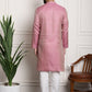 Sojanya Men Pink & Off-White Woven Design Kurta with Churidar | Swadesiicart