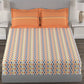 MYTRIDENT Orange White Geometric Cotton 144 TC Queen Bedsheet With 2 Pillow Covers - Swadesiicart