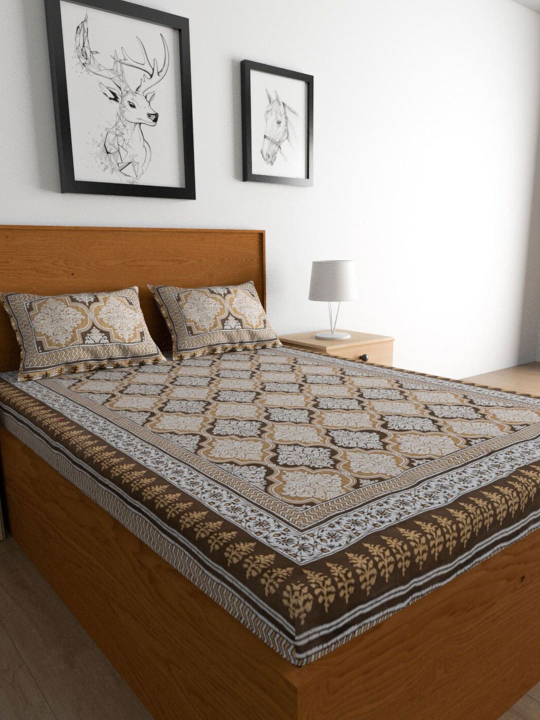 Urban Magic Brown 104 TC King Bedsheet with 2 Pillow Covers - Swadesiicart