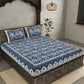 JAIPUR FABRIC Festival Waves Blue & White Cotton 210 TC Queen Bedsheet & 2 Pillow Covers | Swadesiicart