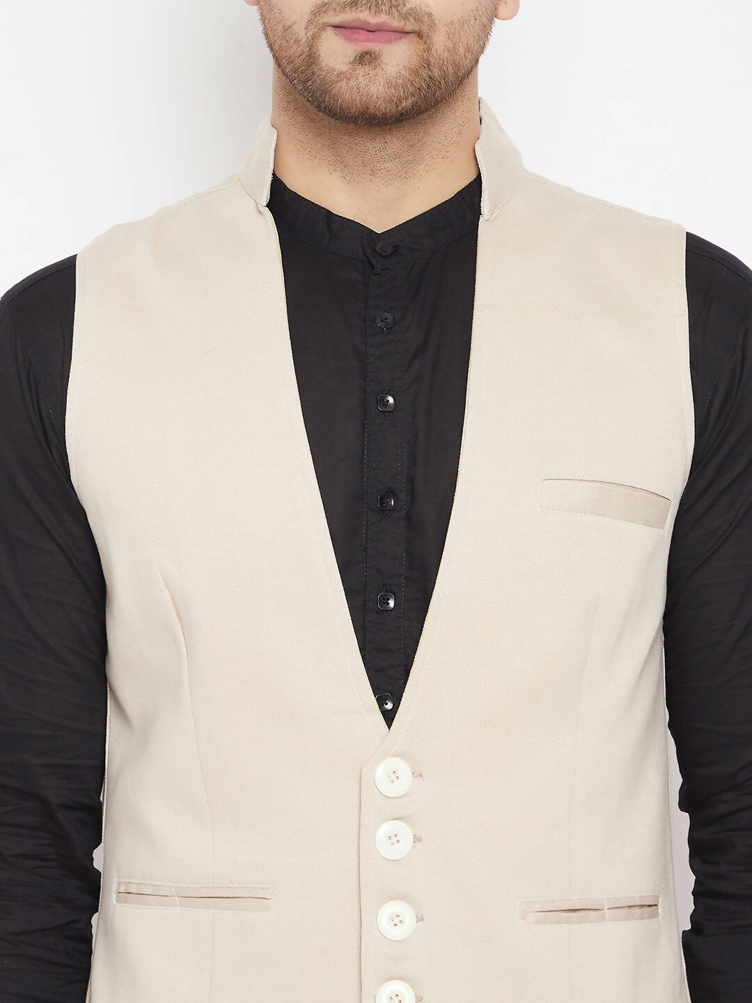 Even Apparels Cream Merino Men Woven Nehru Jacket | Swadesiicart