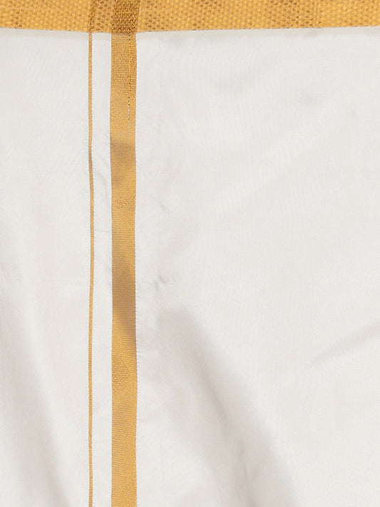 Sethukrishna Men Cream-Coloured Solid Art Silk Dhoti | Swadesiicart