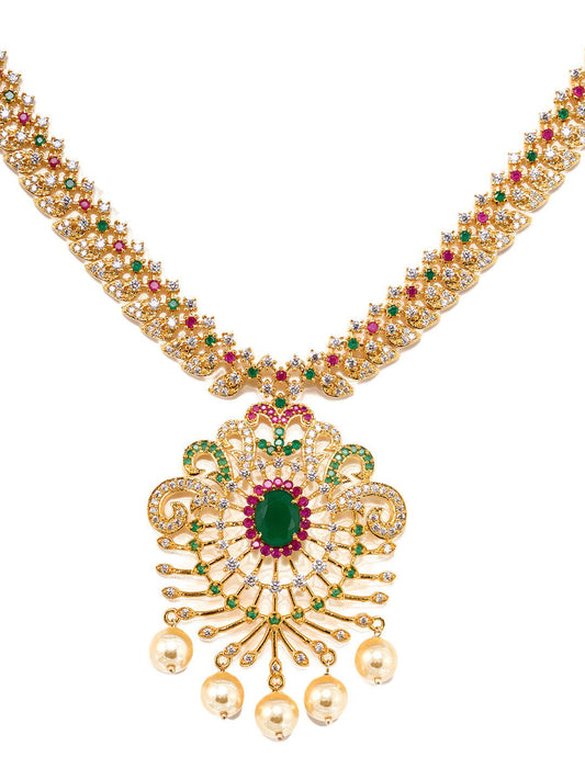 Saraf RS Jewellery Women Gold-Toned & Multi-Coloured CZ-Studded Handcrafted Jewellery Set - Swadesiicart