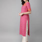 Anouk Women Pink & Mustard Yellow Printed Straight Kurta - Swadesiicart