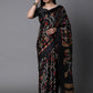 Mitera Black & Green Ethnic Motifs Jute Cotton Banarasi Saree with Matching Blouse | Swadesiicart