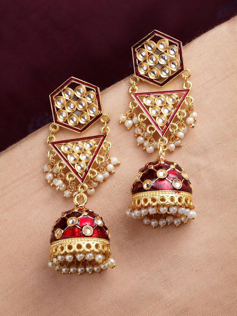 New Partywear Maroon Meenakari Drop Earrings for Womens by House of Ree | Swadesiicart