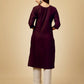 Jyoti Fashion Women's Wine Cotton Blend Embroidered Kurta Pant Set - Swadesiicart