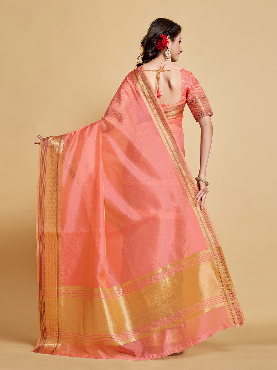 Sangria Woven Design Border Art Silk Banarasi Saree | Swadesiicart