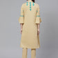 ADA Women Beige & Teal Green Chikankari Embroidered Sustainable Handloom Kurta with Trousers | Swadesiicart