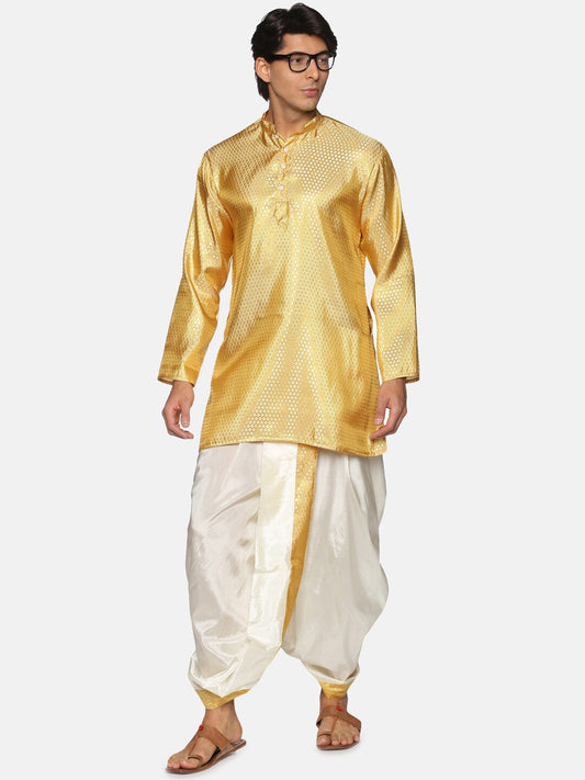 Sethukrishna Men Cream & Golden Solid Dhoti | Swadesiicart