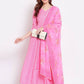 Myshka Women's Pink Printed Cotton Blend 3/4 Sleeve V Neck Casual Anarkali Kurta Dupatta Set
