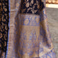 Joban Fashion Navy Blue Crepe Chiffon Pure Handloom Banarasi Silk Saree | Swadesiicart