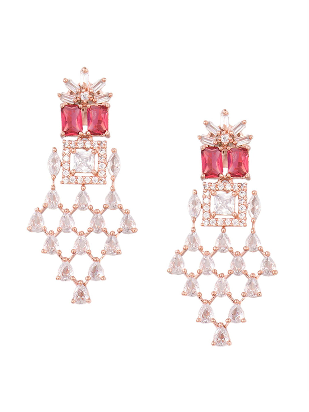 Saraf RS Jewellery Rose Gold-Polished & Red AD & CZ-Studded Contemporary Jewellery Set - Swadesiicart