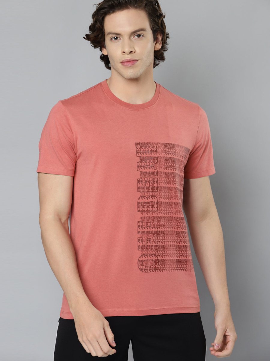 Alcis Men Pink Typography Printed Slim Fit Running T-shirt | Swadesiicart