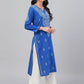 ADA Women Blue & White Chikankari Hand-Embroidered Straight Sustainable Handloom Kurta | Swadesiicart