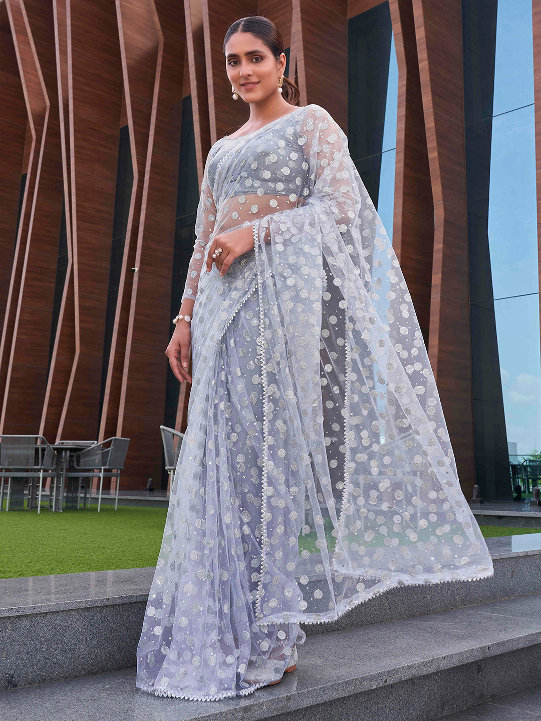 Tikhi Imli Embellished Net Saree | Swadesiicart