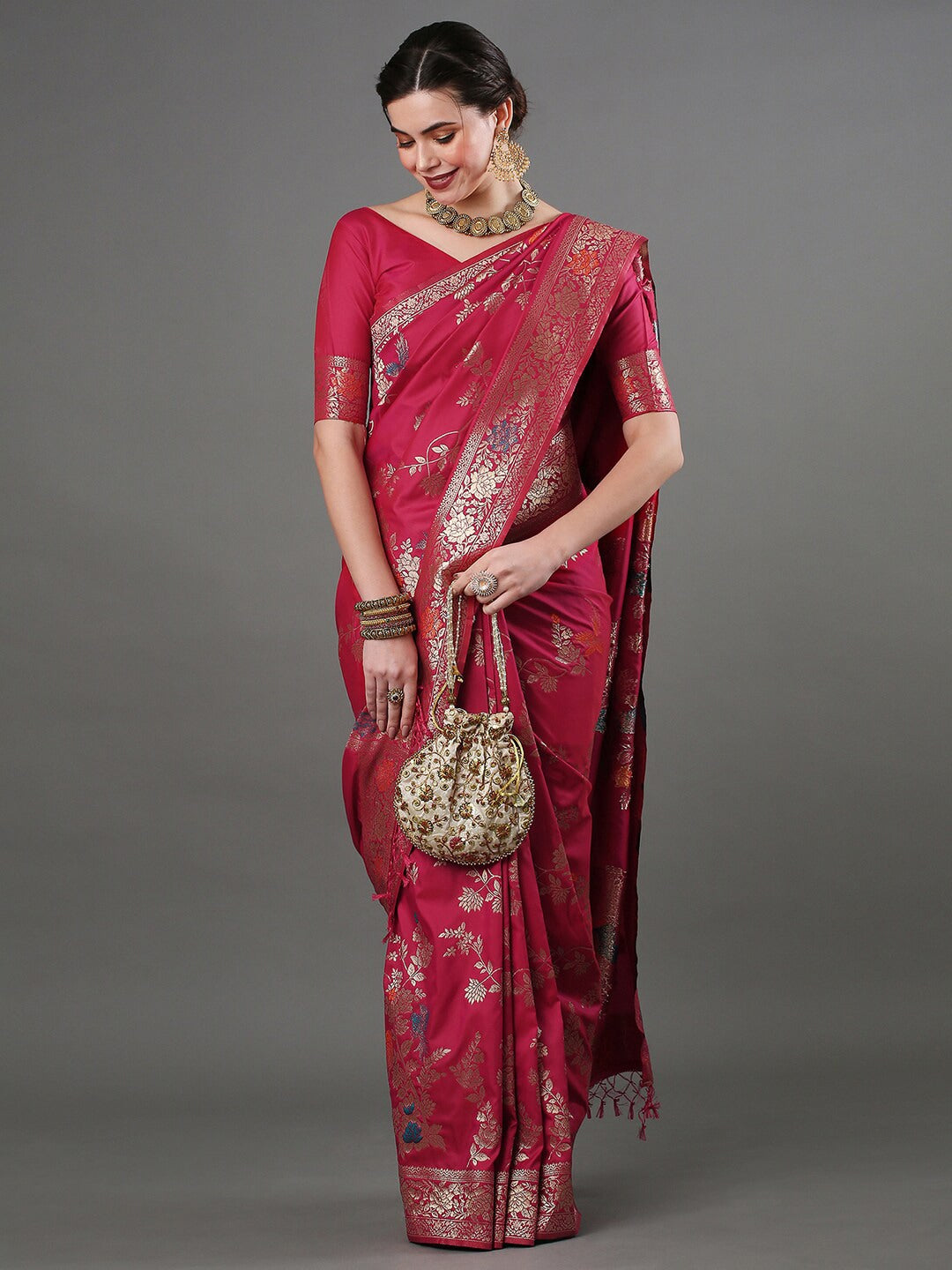 Mitera Woven Design Zari Silk Blend Banarasi Saree | Swadesiicart