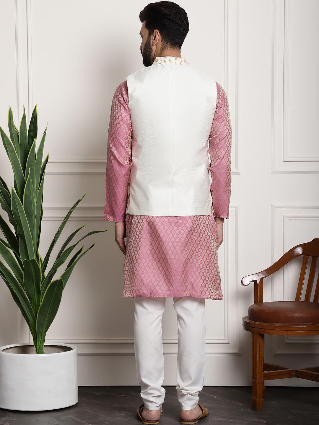 Sojanya Ethnic Motifs Regular Kurta With Churidar & With Nehru Jacket | Swadesiicart