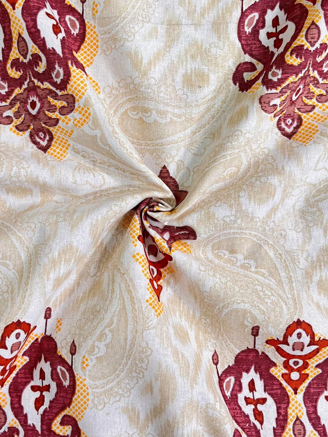 URBAN SPACE Divine White Ethnic Motifs 144 TC Cotton Queen Bedsheet & 2 Pillow Covers - Swadesiicart