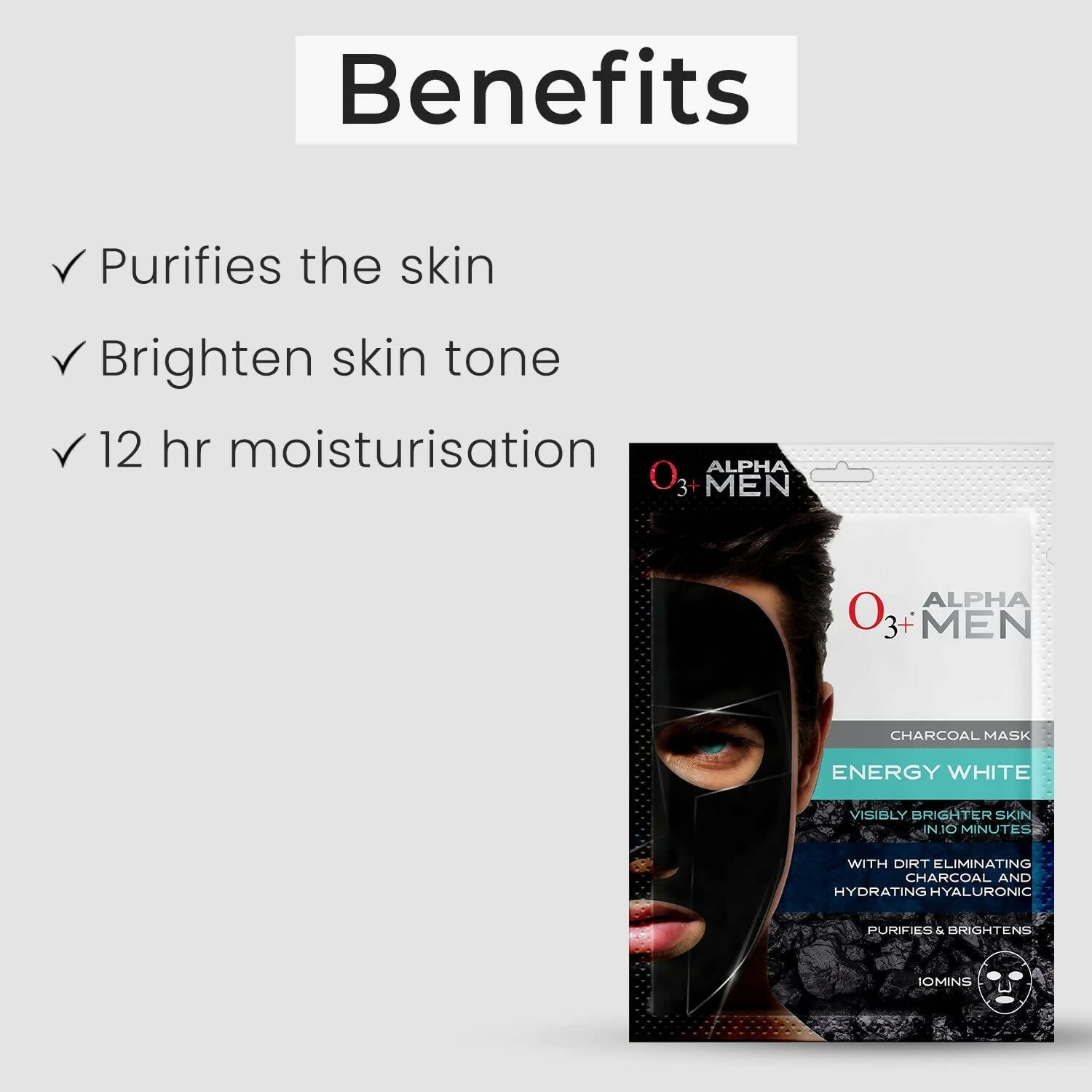 Professional O3+ Alpha Men Energy White Charcoal Face Sheet Mask - Swadesiicart