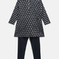 Ahalyaa Navy Blue Poly Rayon Silver Foil Print Kids Kurta Churidar Set For Boys | Swadesiicart
