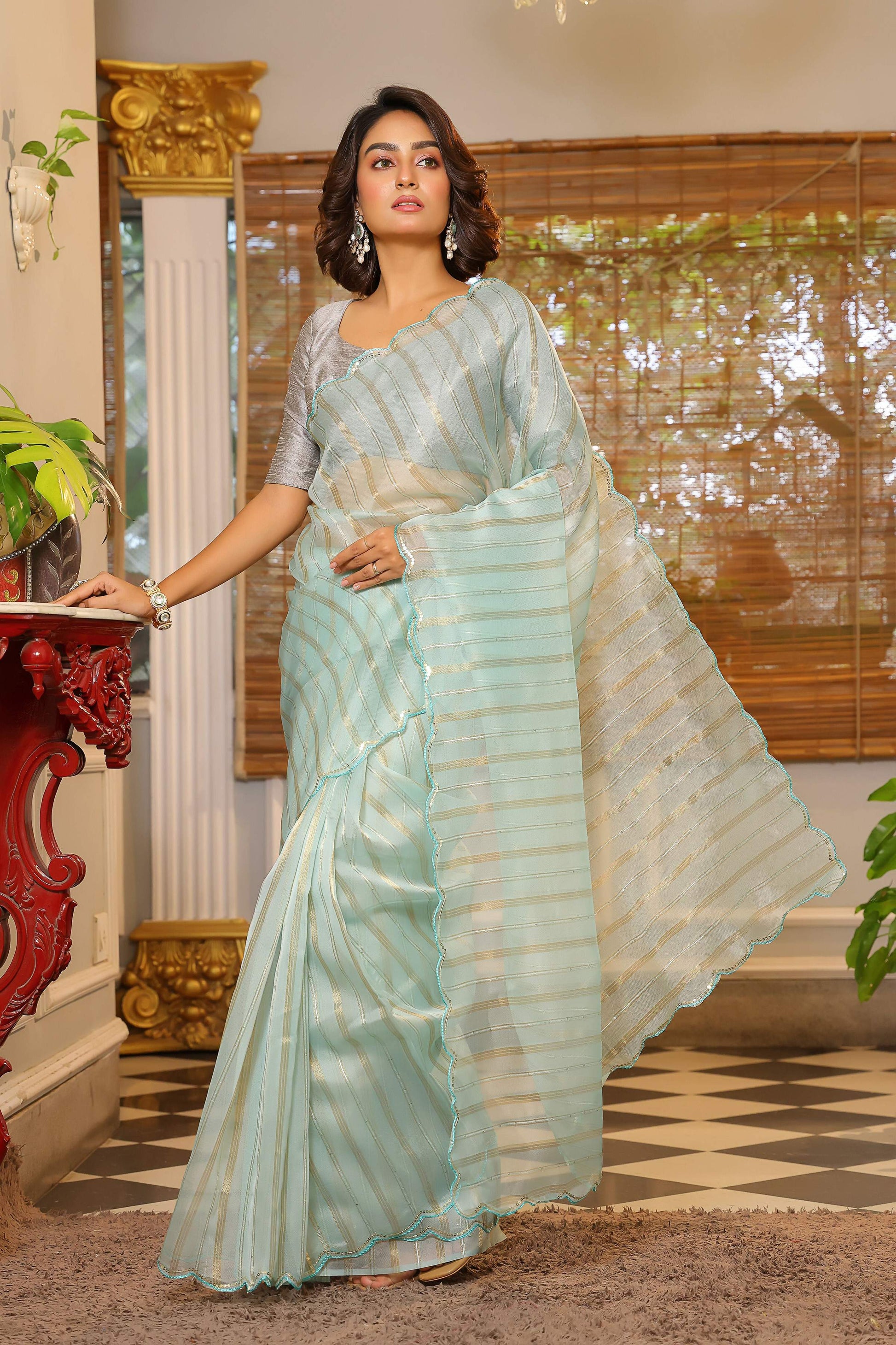 Vamsee Vijaytara Sky Organza Saree - Swadesiicart