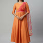 Ahalyaa Women's Orange Crepe Gold Print Dress | Swadesiicart
