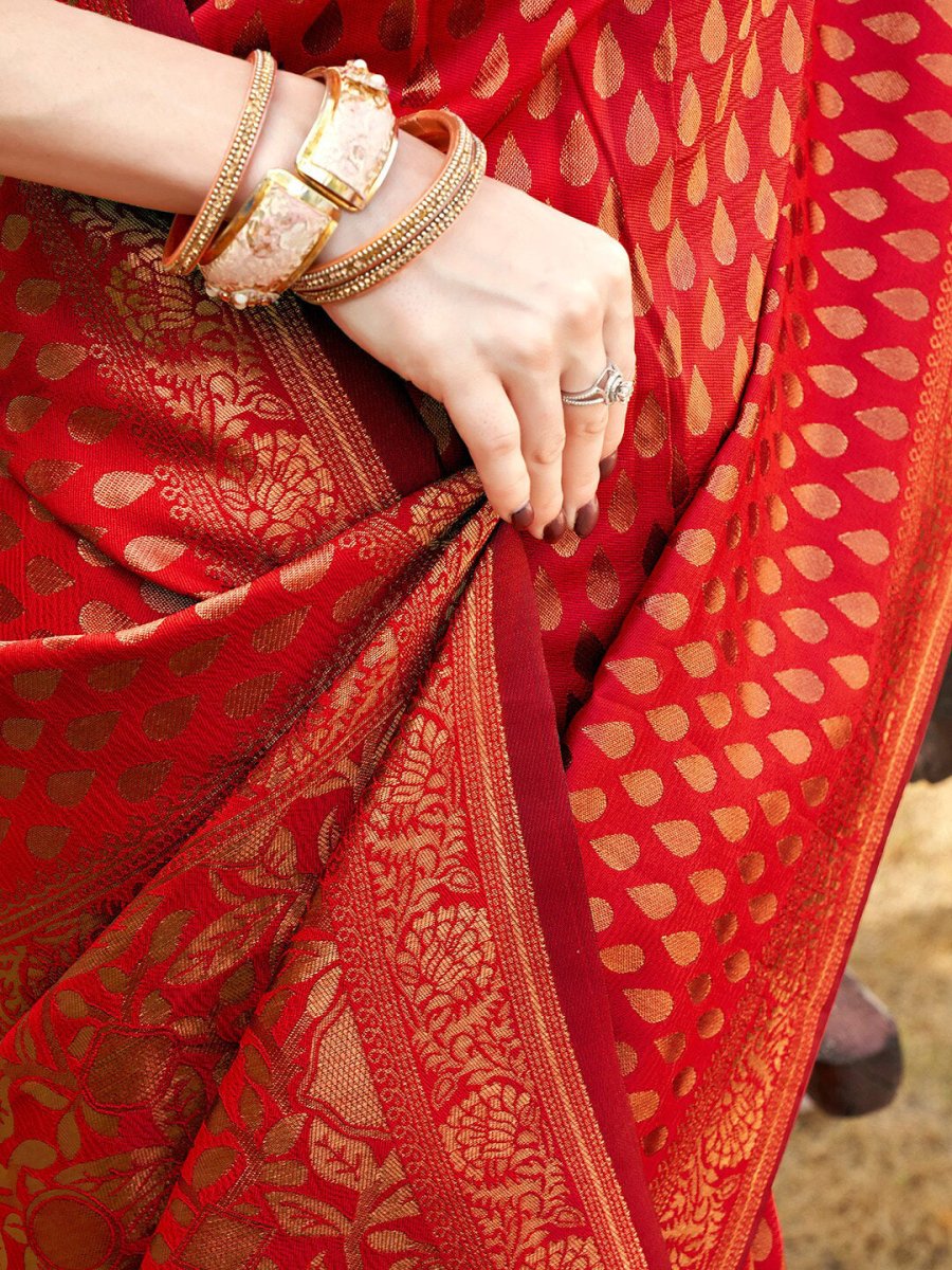 Anouk Red & Gold Woven Design Zari Detailed Art Silk Banarasi Saree | Swadesiicart